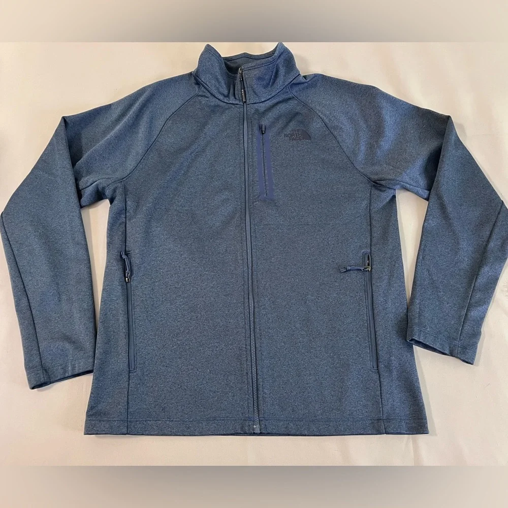 North Face Jacket Men Blue Accent Full Zip Pockets Mock Neck Outdoor Sz Large